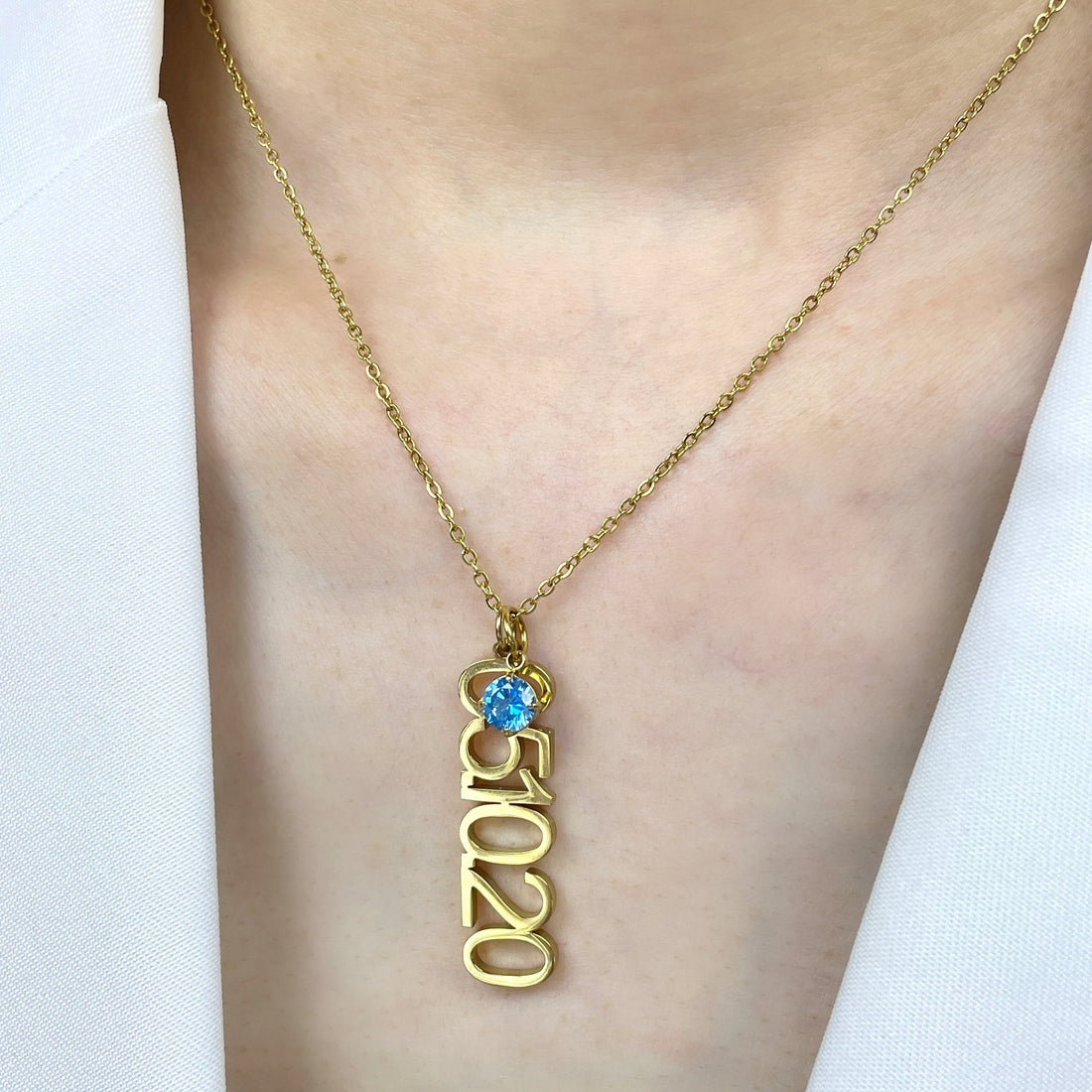 CUSTOM BIRTHSTONE VERTICAL DATE NECKLACE