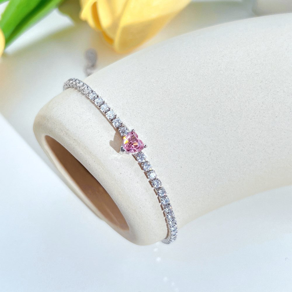 SPOIL ME STERLING SILVER TENNIS BRACELET/PINK HEART