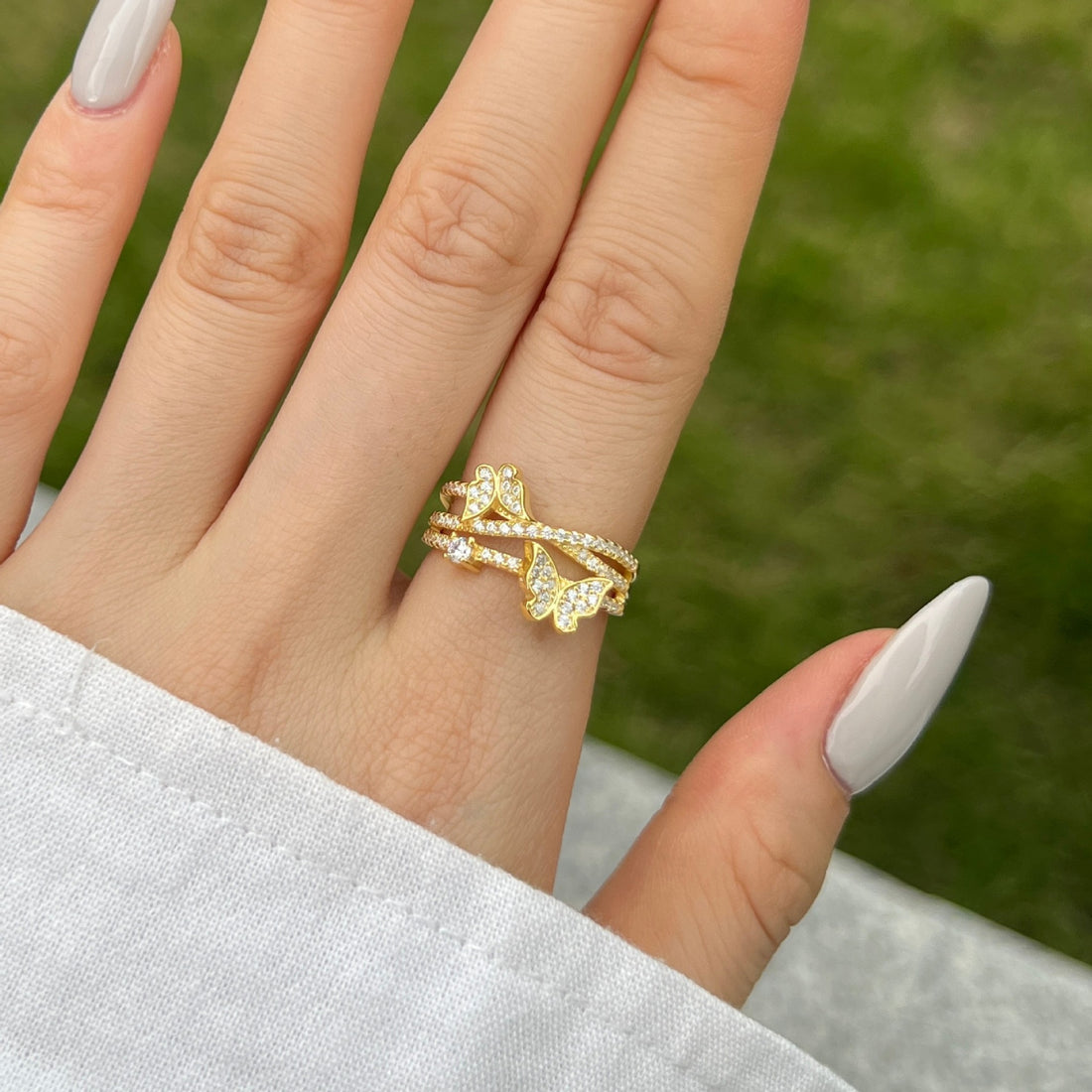 FLOATING BUTTERFLY STERLING SILVER RING/GOLD