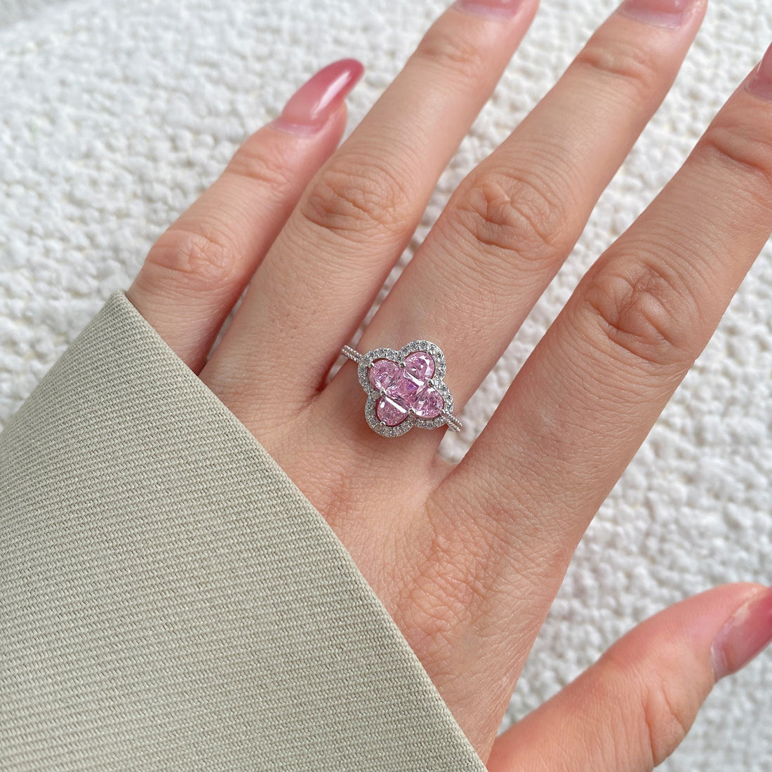 CLOVER STERLING SILVER RING/ PINK