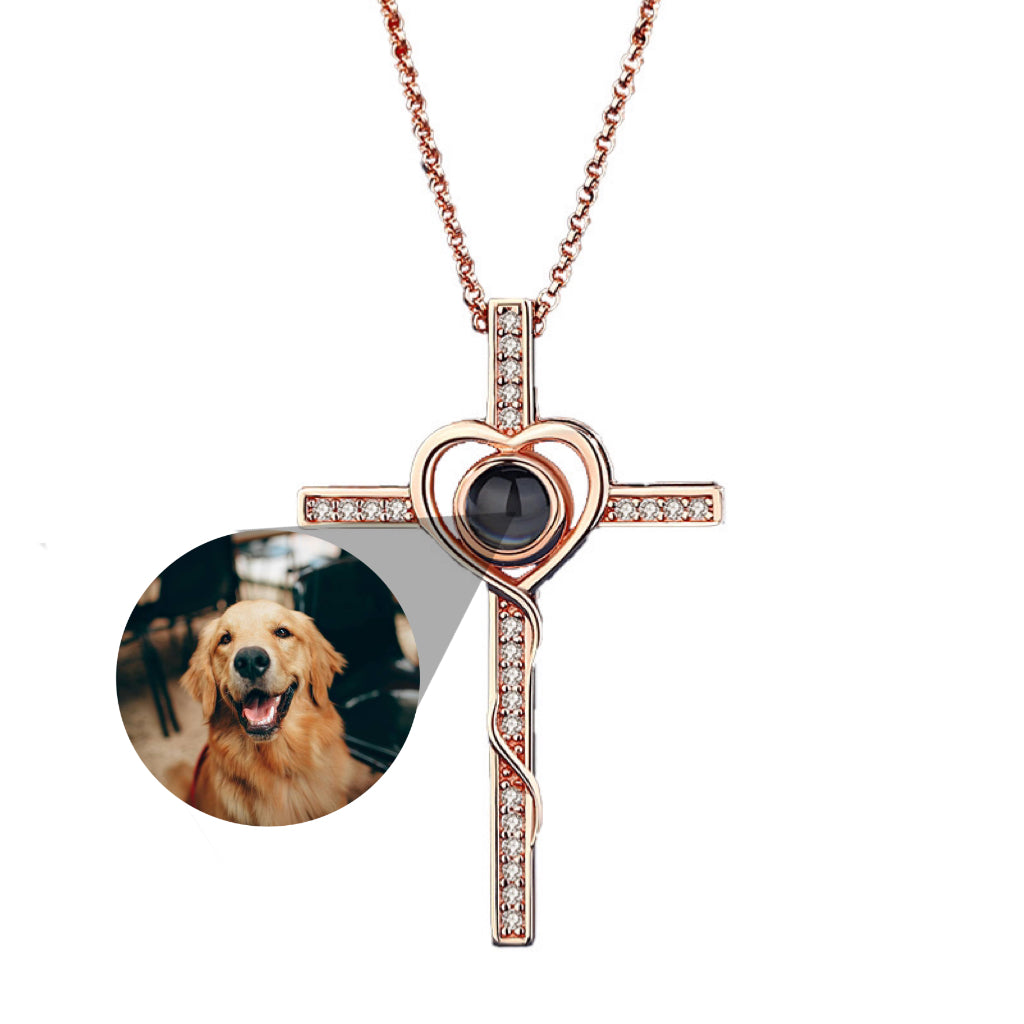 Personalized Cross Heart Photo Necklace