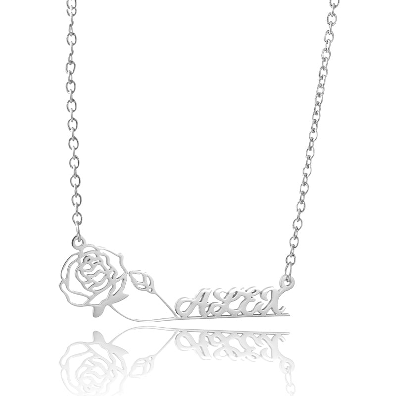 BIRTH FLOWER PERSONALIZED NAME NECKLACE